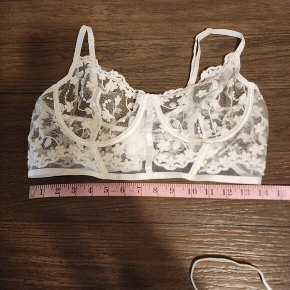 Mapale Lace Longline Bra & Strappy Thong Set NWT White XL - Picture 3 of 16